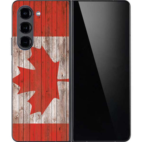 Canadian Flag Dark Wood Galaxy Z Fold5 5G Skin
