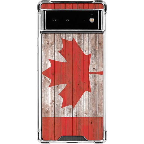 Canadian Flag Dark Wood Google Pixel 6 Clear Case