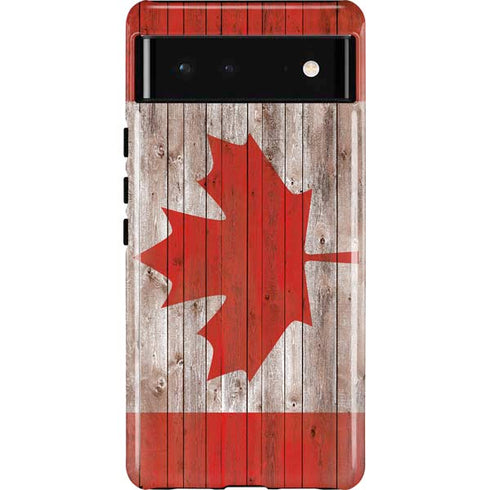Canadian Flag Dark Wood Google Pixel 6 Case