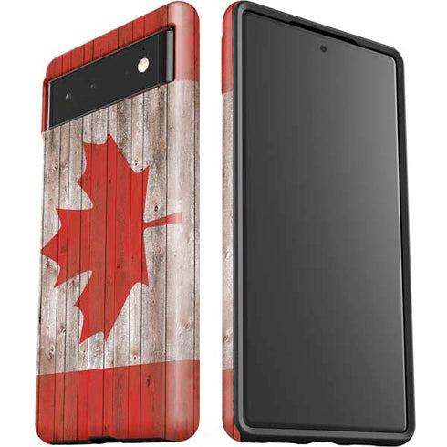 Canadian Flag Dark Wood Google Pixel 6 Case