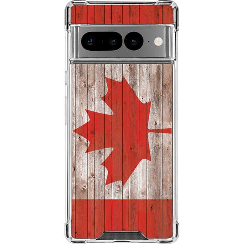 Canadian Flag Dark Wood Google Pixel 7 Pro Clear Case