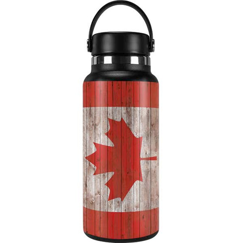 Canadian Flag Dark Wood Hydro Flask 32oz Wide Mouth Skin
