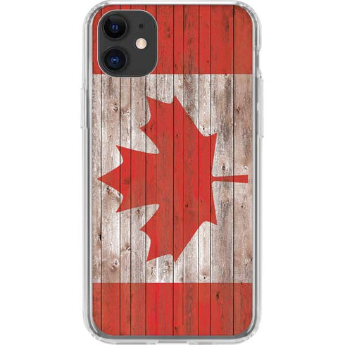 Canadian Flag Dark Wood iPhone 11 Clear Case