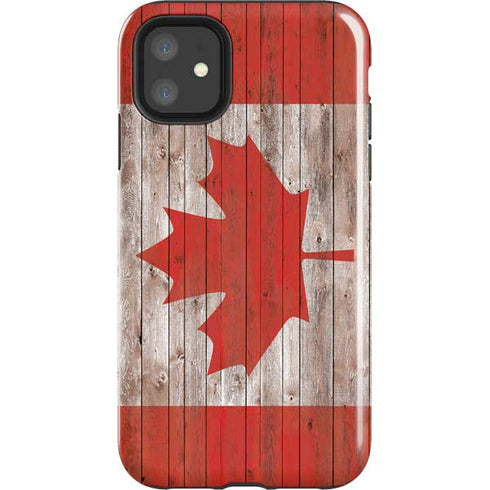 Canadian Flag Dark Wood iPhone 11 Impact Case