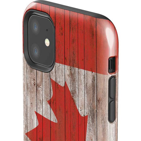 Canadian Flag Dark Wood iPhone 11 Impact Case