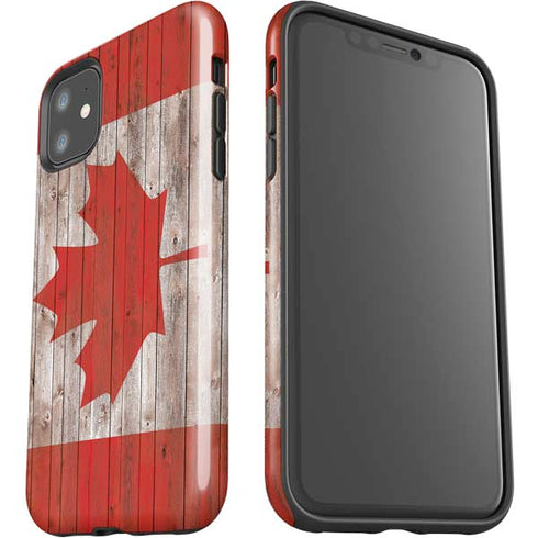 Canadian Flag Dark Wood iPhone 11 Impact Case