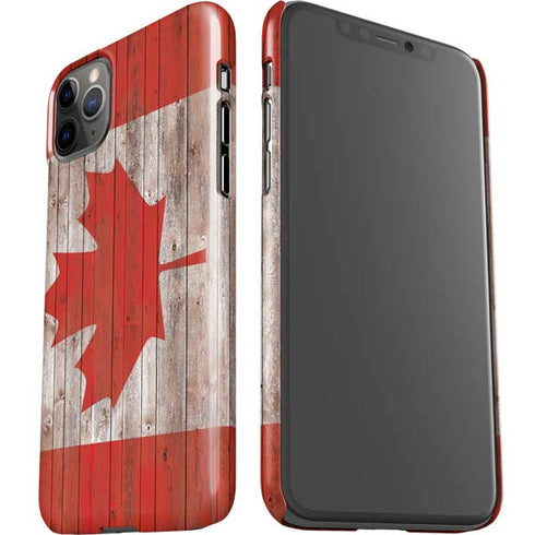 Canadian Flag Dark Wood iPhone 11 Pro Max Lite Case