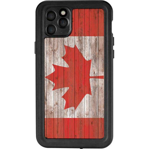 Canadian Flag Dark Wood iPhone 11 Pro Max Waterproof Case