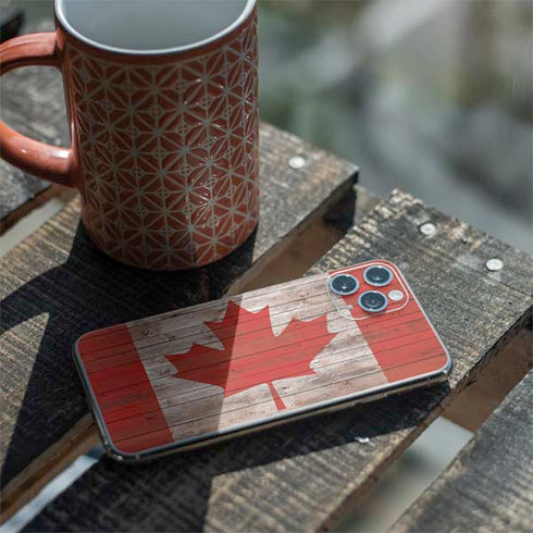 Canadian Flag Dark Wood iPhone 11 Pro Skin