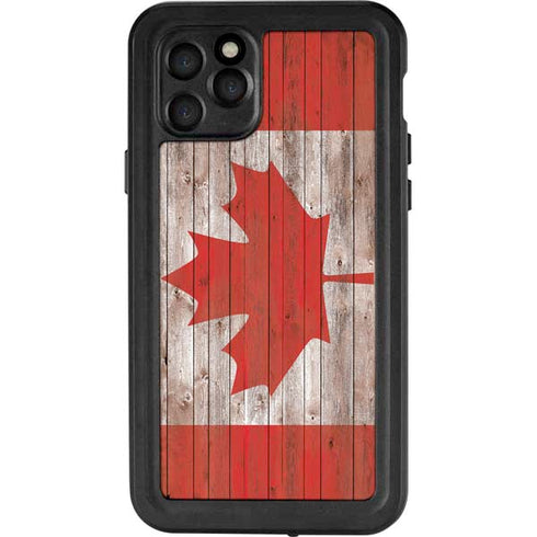 Canadian Flag Dark Wood iPhone 11 Pro Waterproof Case