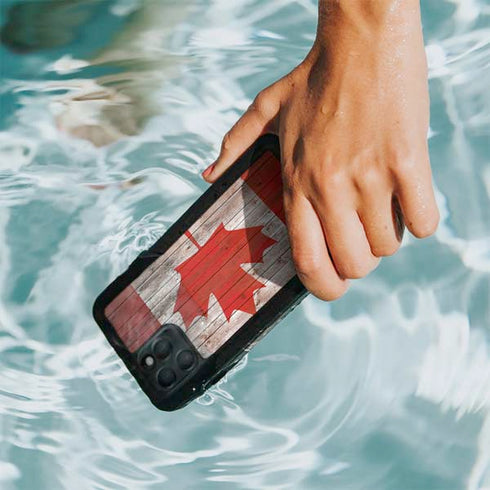 Canadian Flag Dark Wood iPhone 11 Pro Waterproof Case