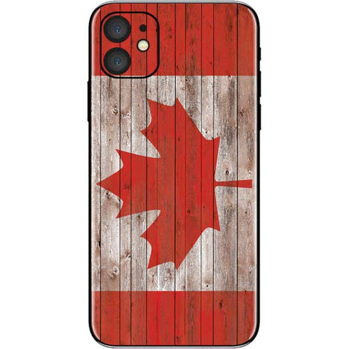 Canadian Flag Dark Wood iPhone 11 Skin