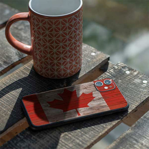 Canadian Flag Dark Wood iPhone 11 Skin