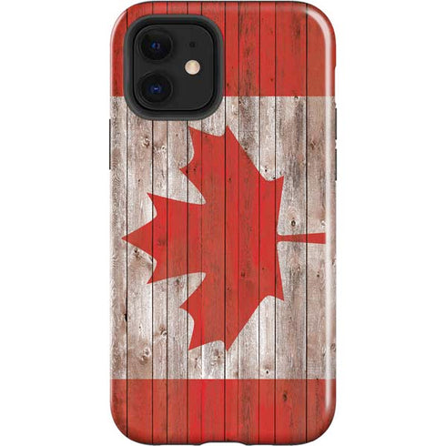 Canadian Flag Dark Wood iPhone 12 Impact Case