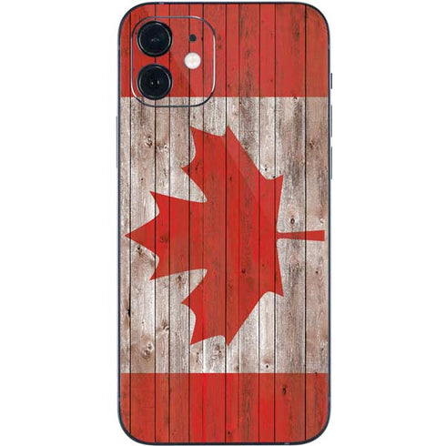 Canadian Flag Dark Wood iPhone 12 Mini Skin