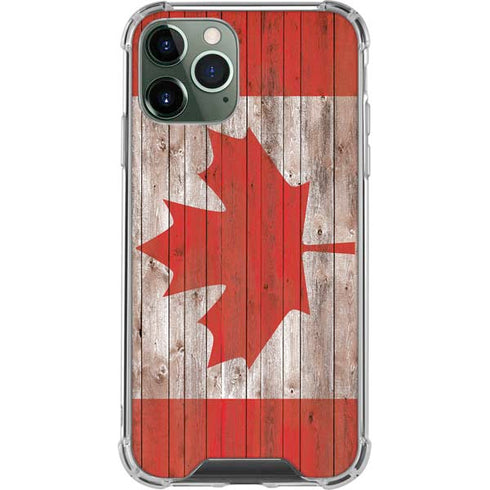Canadian Flag Dark Wood iPhone 12 Pro Clear Case