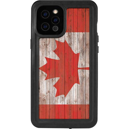 Canadian Flag Dark Wood iPhone 12 Pro Max Waterproof Case