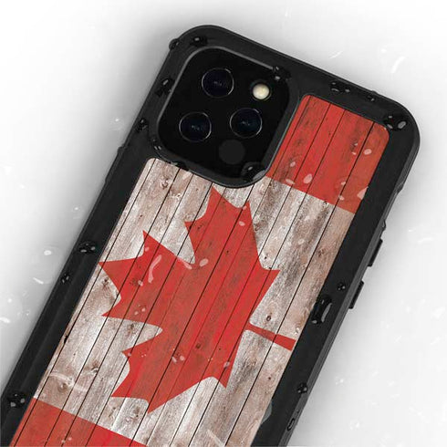 Canadian Flag Dark Wood iPhone 12 Pro Max Waterproof Case