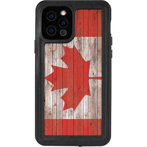 Canadian Flag Dark Wood iPhone 12 Pro Waterproof Case