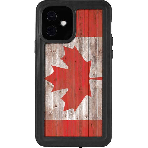Canadian Flag Dark Wood iPhone 12 Waterproof Case