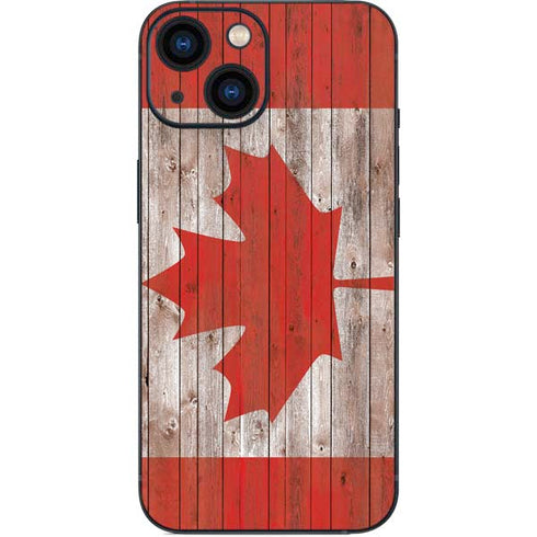 Canadian Flag Dark Wood iPhone 13 Mini Skin