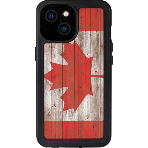 Canadian Flag Dark Wood iPhone 13 Mini Waterproof Case