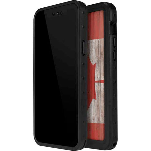Canadian Flag Dark Wood iPhone 13 Mini Waterproof Case