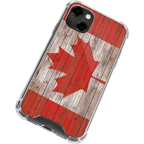 Canadian Flag Dark Wood iPhone 14 Clear Case