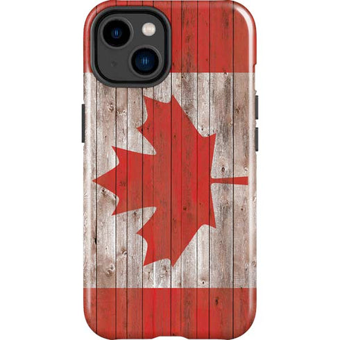 Canadian Flag Dark Wood iPhone 15 Plus Impact Case
