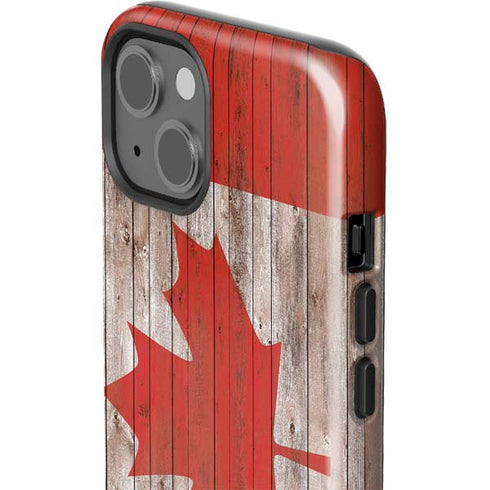 Canadian Flag Dark Wood iPhone 15 Plus Impact Case