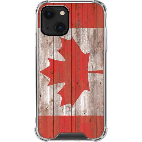 Canadian Flag Dark Wood iPhone 14 Plus Clear Case