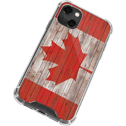 Canadian Flag Dark Wood iPhone 14 Plus Clear Case
