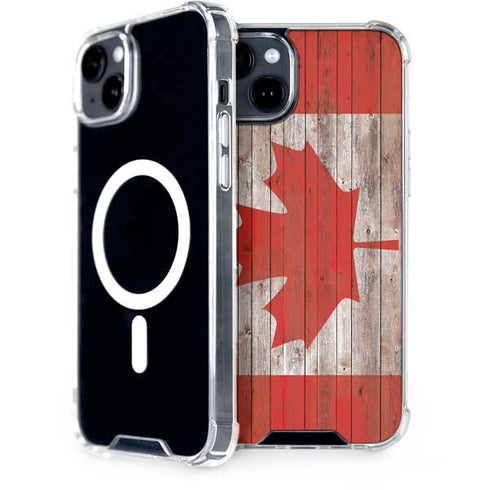 Canadian Flag Dark Wood iPhone 15 Plus MagSafe Case