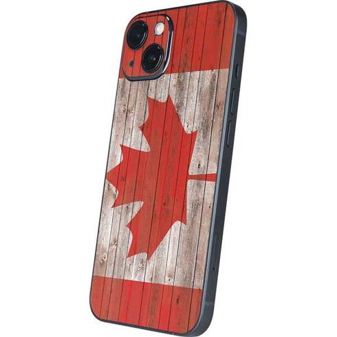 Canadian Flag Dark Wood iPhone 14 Plus Skin