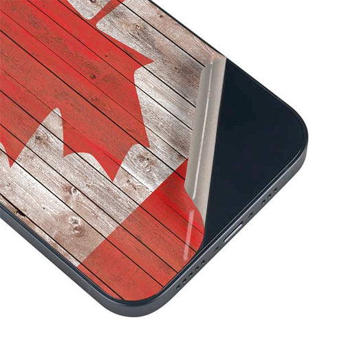 Canadian Flag Dark Wood iPhone 14 Plus Skin