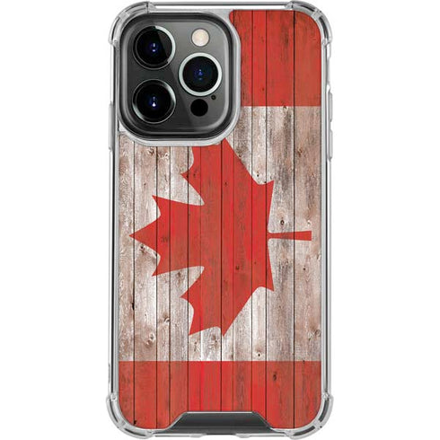 Canadian Flag Dark Wood iPhone 15 Pro Clear Case