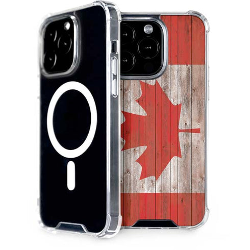 Canadian Flag Dark Wood iPhone 15 Pro MagSafe Case