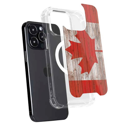 Canadian Flag Dark Wood iPhone 15 Pro MagSafe Case