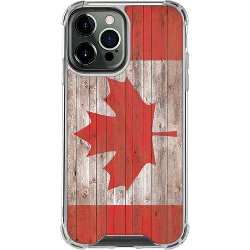 Canadian Flag Dark Wood iPhone 14 Pro Max Clear Case