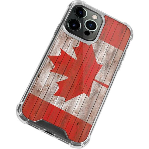 Canadian Flag Dark Wood iPhone 15 Pro Max Clear Case