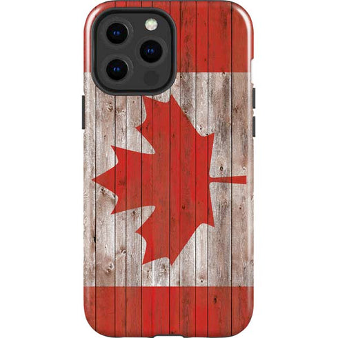 Canadian Flag Dark Wood iPhone 14 Pro Max Impact Case