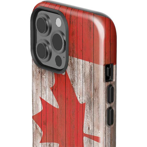 Canadian Flag Dark Wood iPhone 15 Pro Max Impact Case