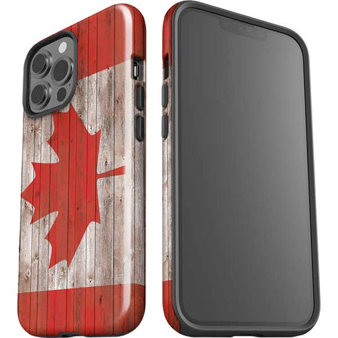 Canadian Flag Dark Wood iPhone 14 Pro Max Impact Case