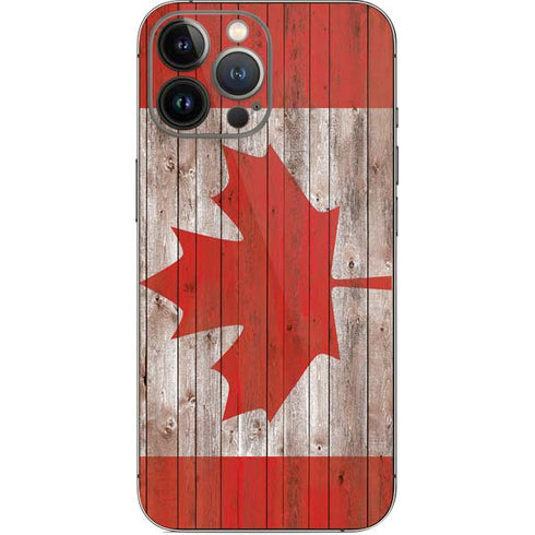 Canadian Flag Dark Wood iPhone 14 Pro Max Skin