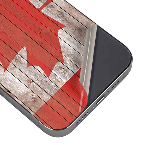 Canadian Flag Dark Wood iPhone 14 Pro Max Skin