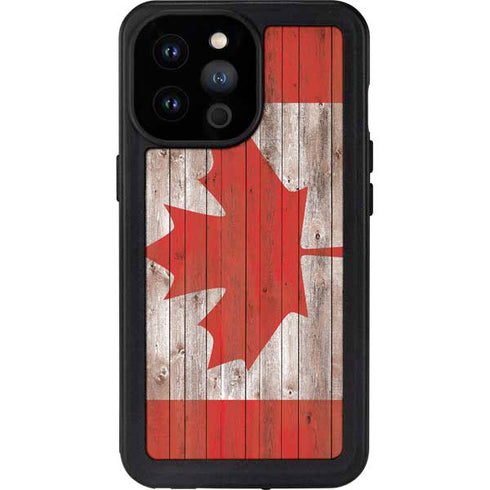 Canadian Flag Dark Wood iPhone 14 Pro Max Waterproof Case