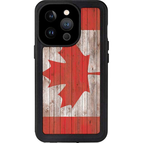 Canadian Flag Dark Wood iPhone 14 Pro Waterproof Case