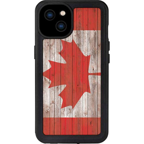 Canadian Flag Dark Wood iPhone 15 Plus Waterproof Case