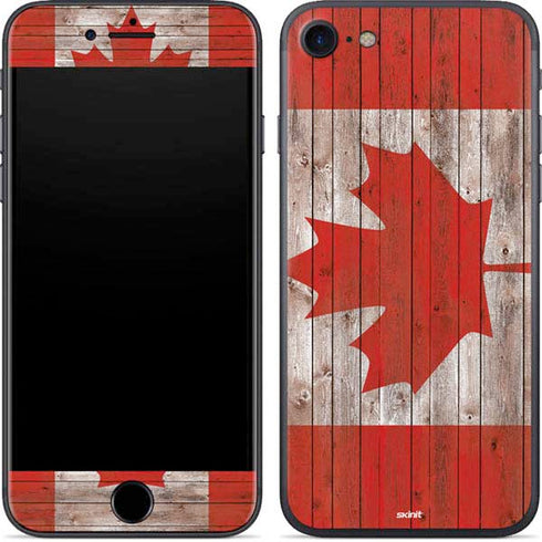 Canadian Flag Dark Wood iPhone 8 Skin