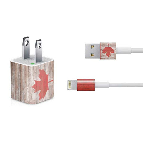 Canadian Flag Dark Wood iPhone Charger (5W USB) Skin